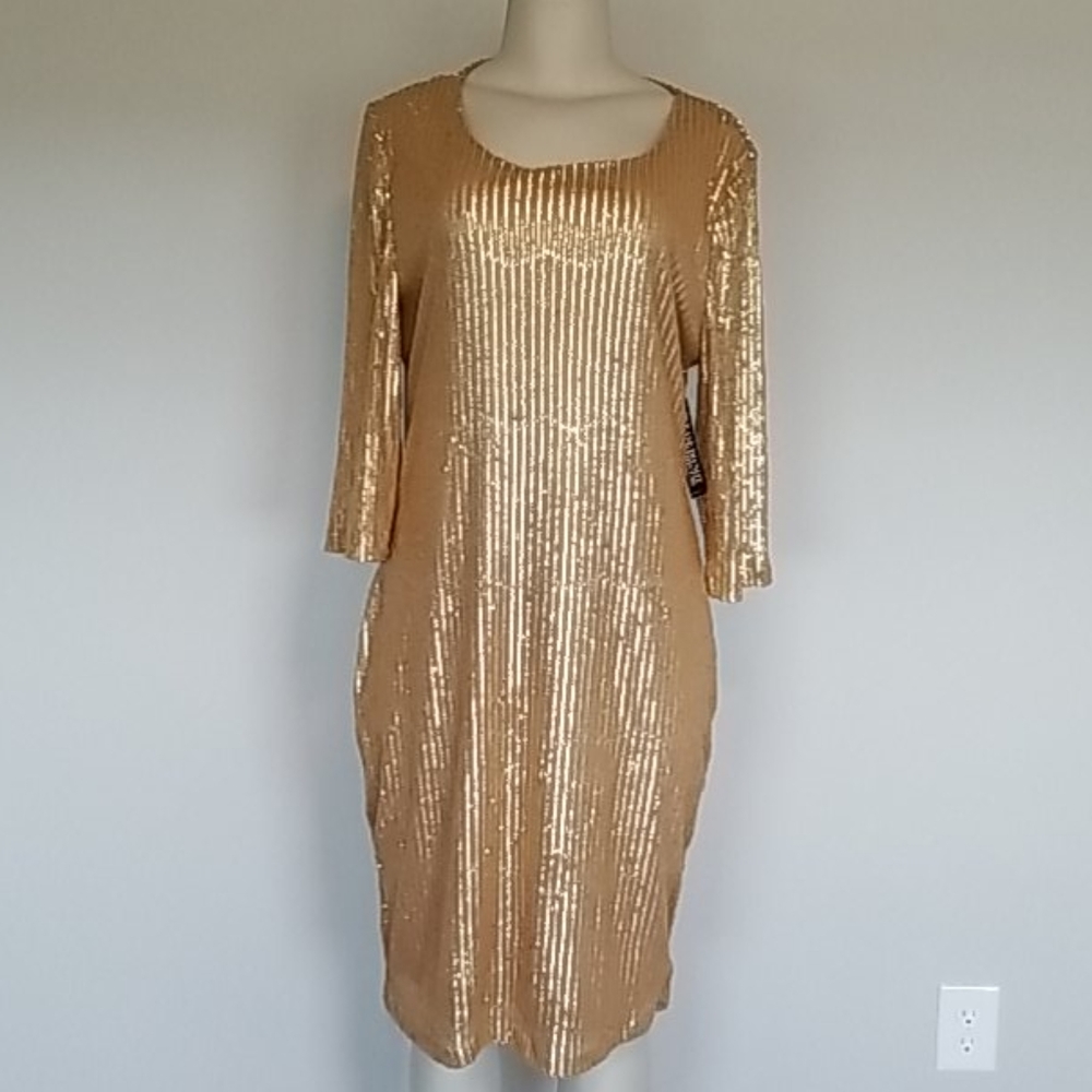 New York & company gold sequin dress-XL